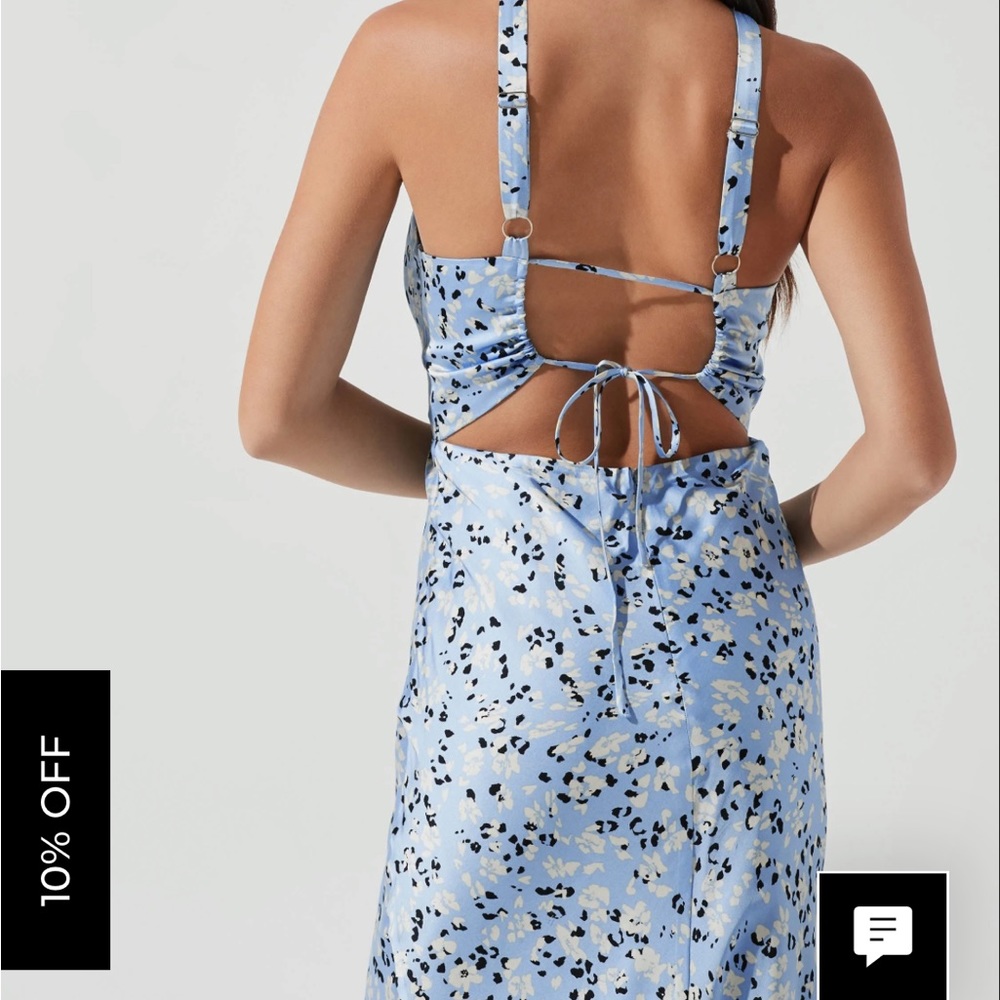 Astr Light Blue Floral Print Halter Midi Dress - Picture 3 of 5